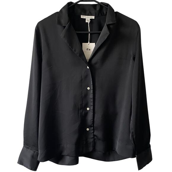 NEW FREE ASSEMBLY Button Down Satin Blouse Black Size Small Business Chic - Picture 1 of 4